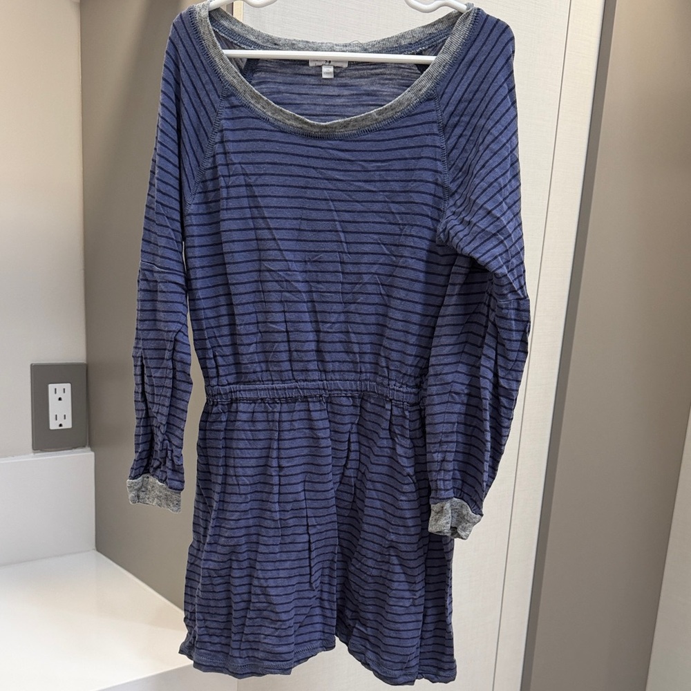 Splendid Striped Blue and Gray Long Sleeve Dress
